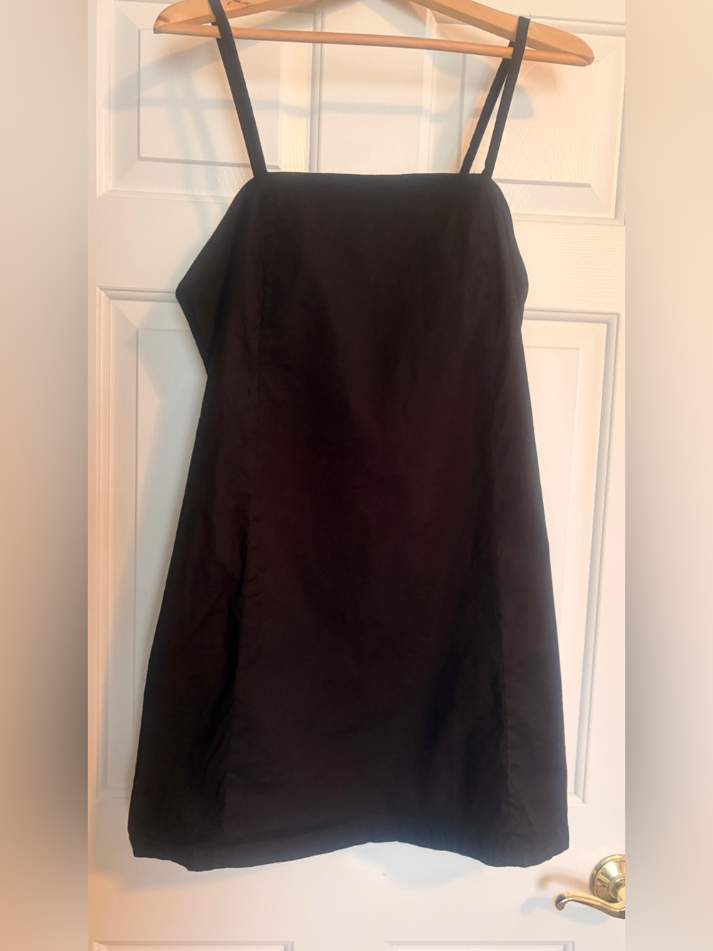 Athleta Black A-Line Spaghetti Strap Linen Blend Dress